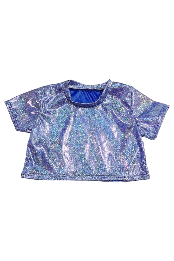 Girls Tops Shine Kids Performance Top Glitter Sequin Stretch Crop Tee for Dance Gymnastics Cheerleading Party Crew Neck T Shirts Girls Blue 5-6 Years