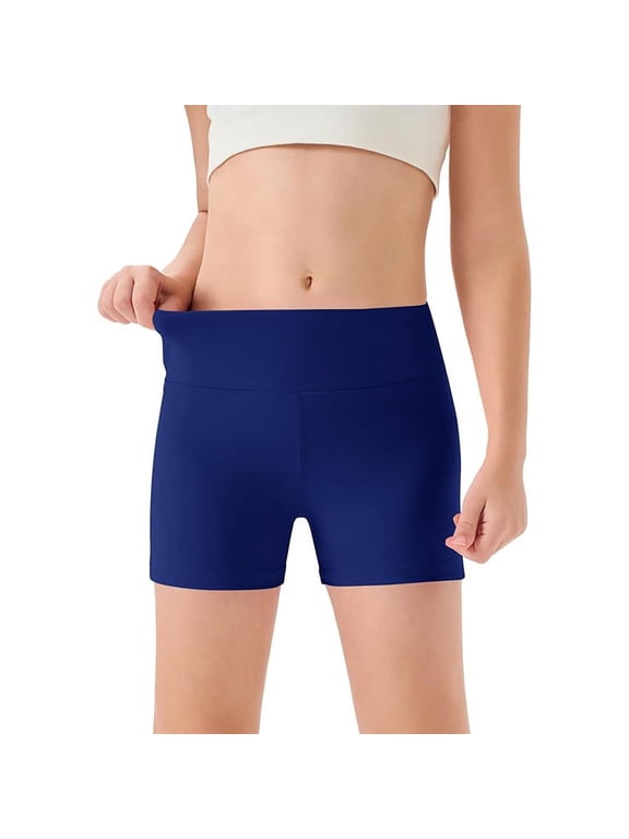 Girls Shorts High Waist Yoga Dance Comfortable Athletic Workout with Soft Stretch for Kids Sweat Shorts 6-12 Years Navy,6-7 Years