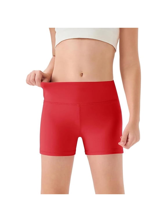 Girls Shorts High Waist Yoga Dance Comfortable Athletic Workout with Soft Stretch for Kids Sweat Shorts 6-12 Years Red,7-8 Years