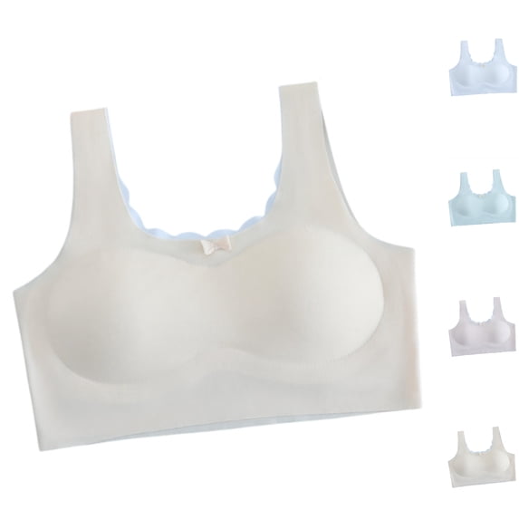 Bmisegm Girls Sports Bra Wireless Seamless Crop Top X Back Removable Pads Wide Straps for Girls Bra for Girls Beige M