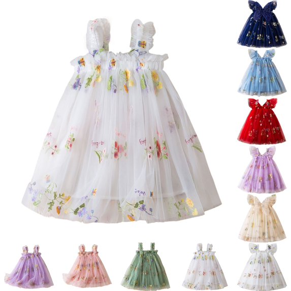 Bmisegm Girls Summer Dress Baby Girl Tutu Dresses Sleeveless Toddler Flower Tulle Dress Princess Soft Pom Sundress