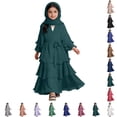 thumbnail image 1 of Bmisegm Girls Summer Dress Elegant Three Layer Chiffon Dress with Waistband and Headscarf for Celebration Long Dress 5-14 Years Sky Blue,7-8 Years, 1 of 5