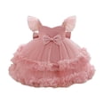 thumbnail image 1 of Bmisegm Girls Summer Dress Party Bow Tiered Skirt Flutter Sleeves Formal Occasion Performance Tutu Gown Dresses for Girls, 1 of 9
