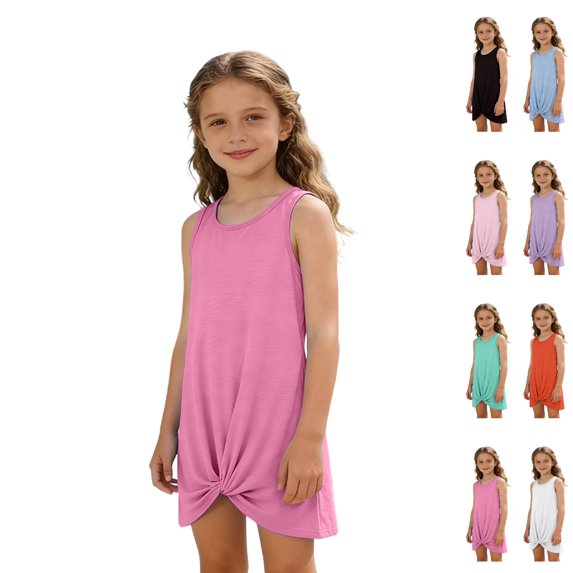 Bmisegm Girls Summer Dress Sleeveless Ruffle Beach Casual Tank Dress Play Outfit for Toddler Kids Toddler Dresses