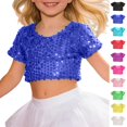 thumbnail image 1 of Bmisegm Girls Summer Tops Kids Elastic Stretchy Short Sleeve Crop Tee for Stage Performance Dance Show Girls Tshirts Blue 3-8 Years, 1 of 5
