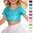 thumbnail image 1 of Bmisegm Girls Summer Tops Kids Elastic Stretchy Short Sleeve Crop Tee for Stage Performance Dance Show Girls Tshirts Sky Blue 3-8 Years, 1 of 5