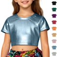 thumbnail image 1 of Bmisegm Girls Summer Tops Kids Striped Short Sleeve Casual Loose Fit Hop Dance Tee Girls T Shirts Blue 11-12 Years, 1 of 5