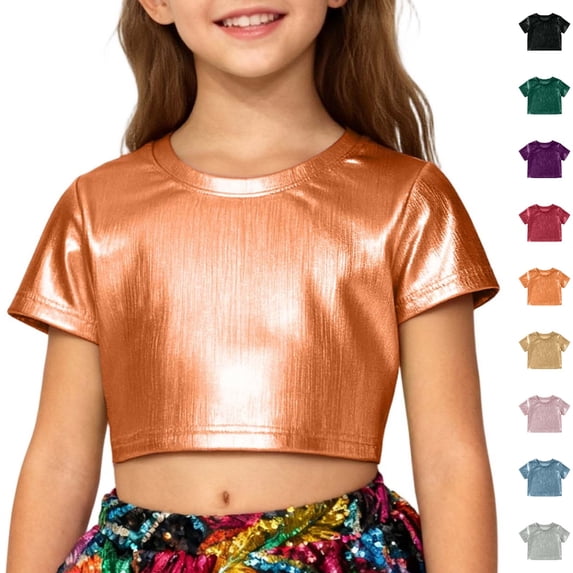 Bmisegm Girls Summer Tops Kids Striped Short Sleeve Casual Loose Fit Hop Dance Tee Girls T Shirts RD2 3-4 Years
