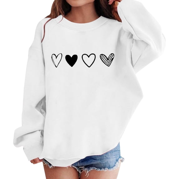 Bmisegm Girls Sweatshirt Casual Winter Fashion Print Pullover Top Soft Hoodie Long Sleeve Top for Children Kids 3-10 Years,02_White,7-8 Years