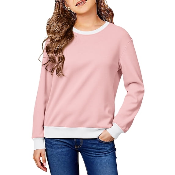 Bmisegm Girls Sweatshirt Color Block Long Sleeve Pullover Hoodie Casual Soft Outerwear Long Sleeve Top for Kids Youth 5-14Y,Light Pink,5-6 Years