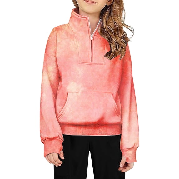 Bmisegm Girls Sweatshirt Half Zip Quarter Zip Pullover with Pocket Long Sleeve Fall Top Long Sleeve Top for Girls,Orange,7-8 Years