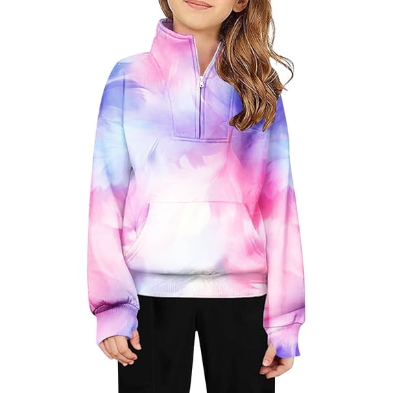 Bmisegm Girls Sweatshirt Half Zip Quarter Zip Pullover with Pocket Long Sleeve Fall Top Long Sleeve Top for Girls,Pink,9-10 Years