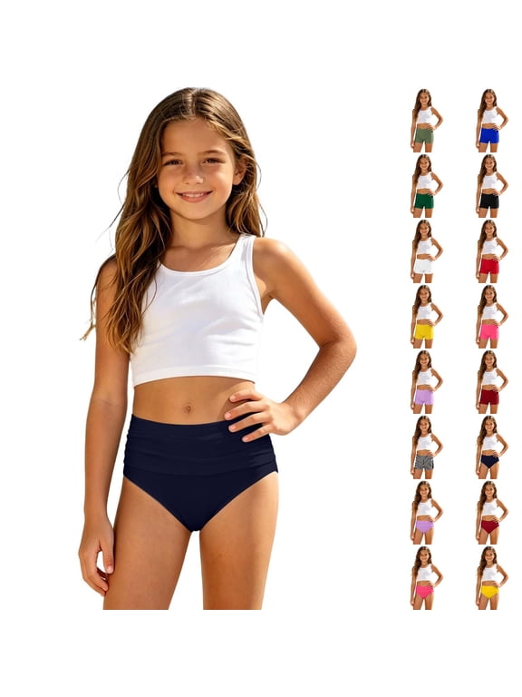 Girls Swimwear Bottoms Split Bikini Swim Shorts for Girls Comfortable Beach Pool Bottom Wear for Kids Summer Bathing Suit for Girls 3-12Y 03_Navy,11-12 Years