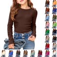thumbnail image 1 of Bmisegm Girls T Shirts Girls Long Sleeve Ribbed Stretch Tee Slim Fit Casual Basic Top Comfortable Kids Shirt Ages 4-12Y Girls' Tops Tees & Blouses Brown,7-8 Years, 1 of 4