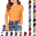 thumbnail image 1 of Bmisegm Girls T Shirts Girls Long Sleeve Ribbed Stretch Tee Slim Fit Casual Basic Top Comfortable Kids Shirt Ages 4-12Y Girls' Tops Tees & Blouses Orange,9-10 Years, 1 of 4