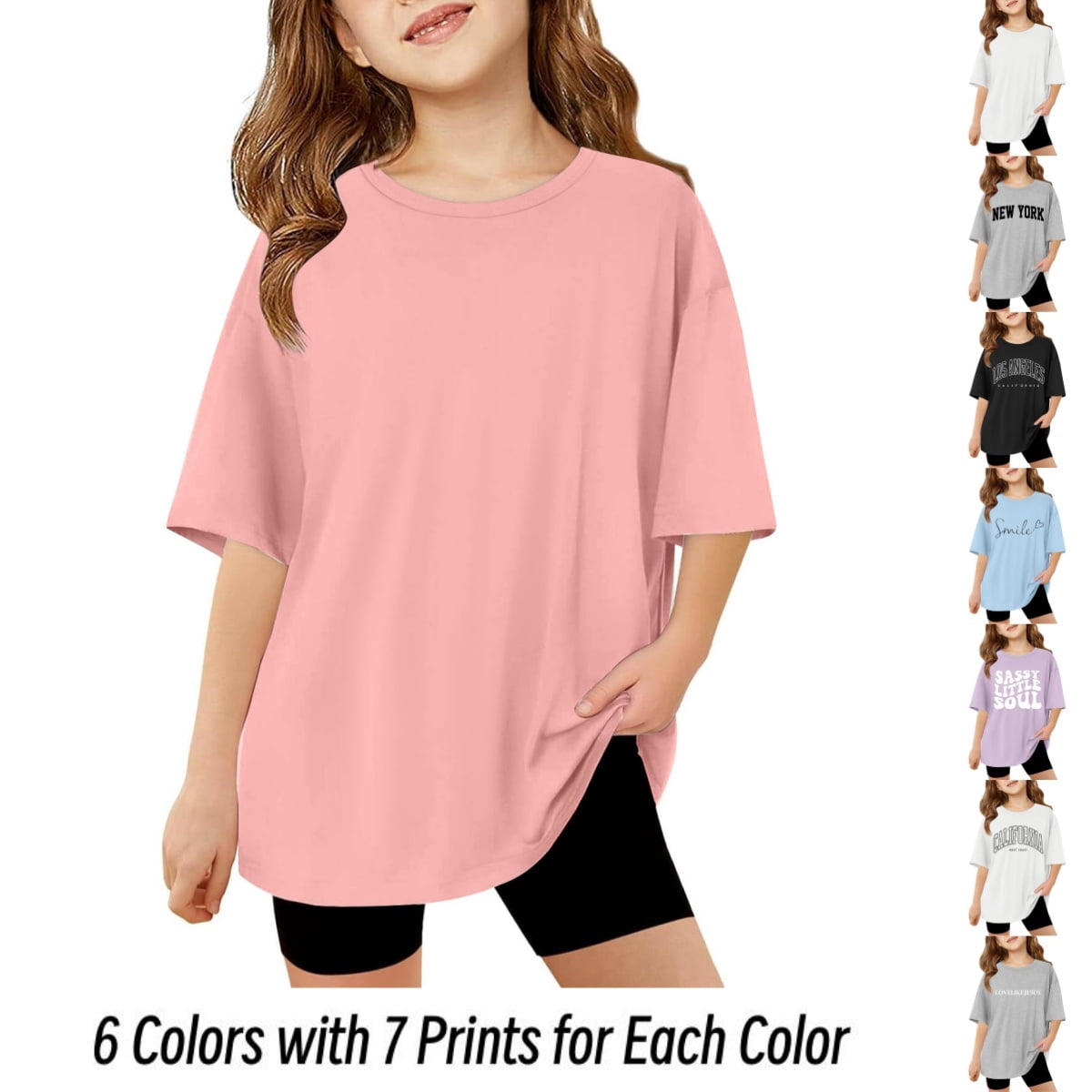 Bmisegm Girls T Shirts Kids Summer Oversized Crewneck Casual Basic Tee ...