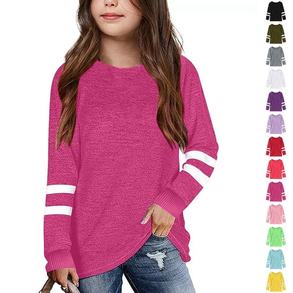 Bmisegm Girls Tops Children Kids Long Sleeve Casual Crew Neck Basic Tee for Boys and Girls Boys T Shirts Hot Pink 2-3 Years