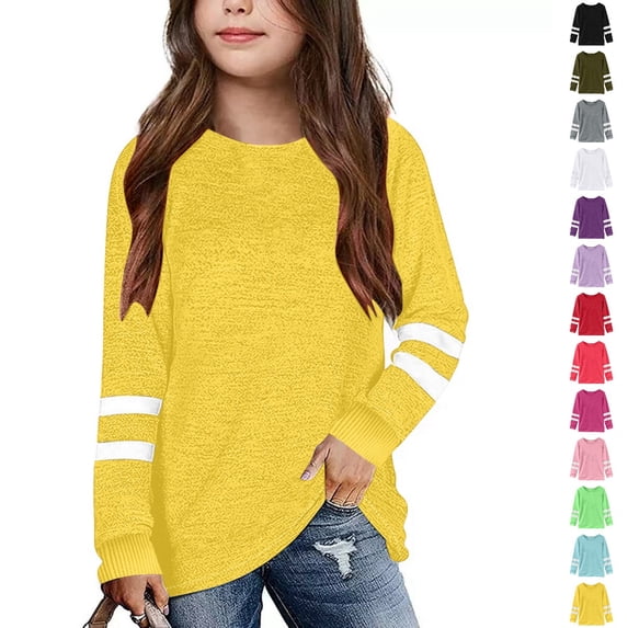 Bmisegm Girls Tops Children Kids Long Sleeve Casual Crew Neck Basic Tee for Boys and Girls Boys T Shirts Yellow 8-9 Years