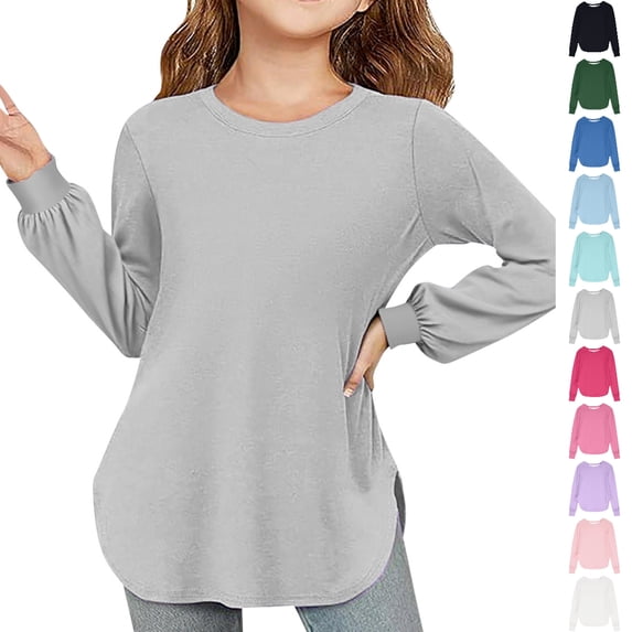 Bmisegm Girls Tops Toddler Baby Girls Boys Solid Long Sleeve Basic Tee for Kids Boys T Shirts Grey 7-8 Years