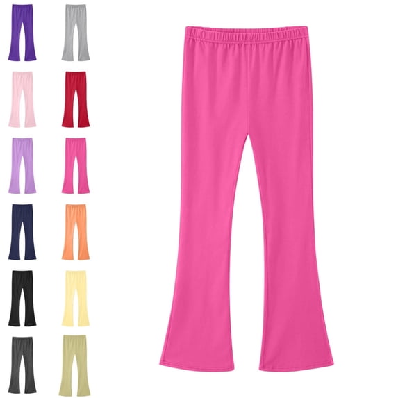 Bmisegm Girls Wide Leg Pants High Waist Soft Stretch Casual with Pockets Comfortable Everyday Wear for Older Kids Girls Pants 5-14 Years Hot Pink,12-13 Years