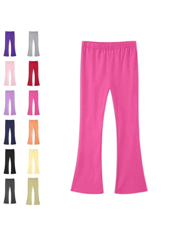 Girls Wide Leg Pants High Waist Soft Stretch Casual with Pockets Comfortable Everyday Wear for Older Kids Girls Pants 5-14 Years Hot Pink,5-6 Years