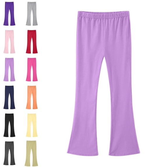 Bmisegm Girls Wide Leg Pants High Waist Soft Stretch Casual with Pockets Comfortable Everyday Wear for Older Kids Girls Pants 5-14 Years Light Purple,4-5 Years