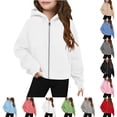 thumbnail image 1 of Bmisegm Girls Zip Up Hoodie Hooded Sweatshirt Jacket Kids Fall Fashion Winter Outfits Tops,White,5-6 Years, 1 of 5
