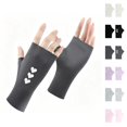 thumbnail image 1 of Bmisegm Gloves for Women Breathable Thin Summer Ice Silk Half Finger Sun Blocking Driving Cycling Outdoor Mittens Dark Gray, 1 of 5