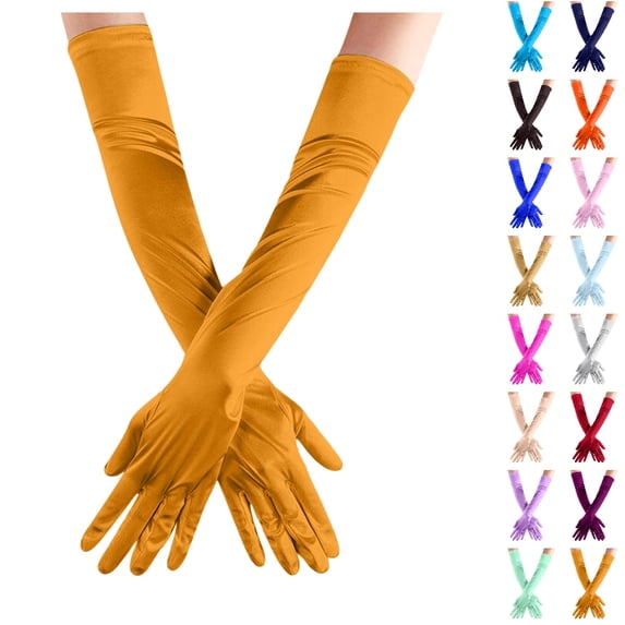Bmisegm Gloves for Women Solid Color Satin Wedding Photo Party Bridal Evening Carnival Long Accessories Yellow