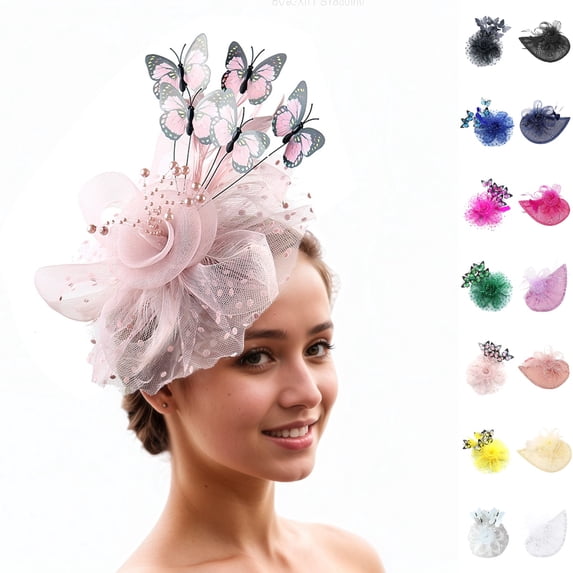 Bmisegm Hair Accessories for Women Polka Dot Floral Mesh Fascinator Hat for Party Headpiece Fascinators Hats for Women Tea Party One Size