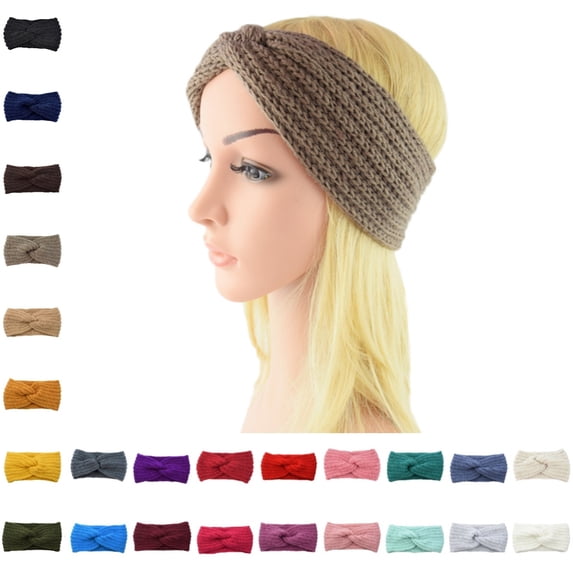 Bmisegm Hair Bandana Cable Knit Ear Warmer Headband Soft Stretchy Winter Warm Women Knotted Headband for Women One size