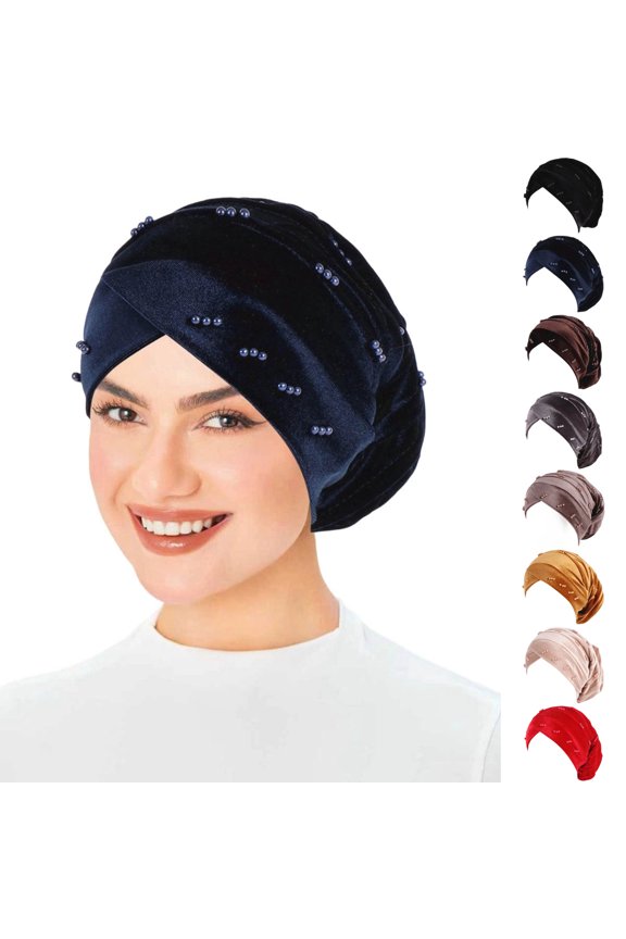 Hair Bandana Solid Color Soft Textured Beaded Knot Turban Bandana Cap Forehead Design Head Scarves One Size