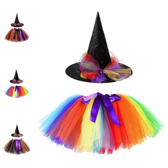 Bmisegm Halloween for Kids Girls Layered Mesh Tutu Cosplay Skirt with Witch Hat Skirts for Girls 1-3 Years