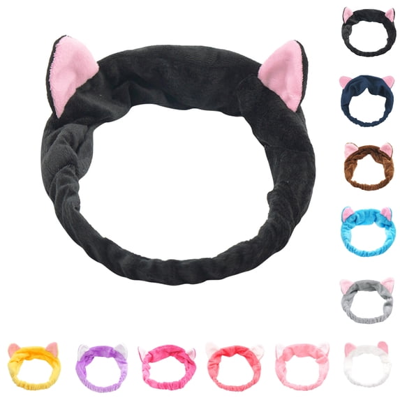 Bmisegm Headbands for Women Plush Cat Ears Spa Makeup Skin Care Facial Daily Comfortable Face Wash Headband Black