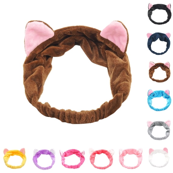Bmisegm Headbands for Women Plush Cat Ears Spa Makeup Skin Care Facial Daily Comfortable Face Wash Headband Coffee