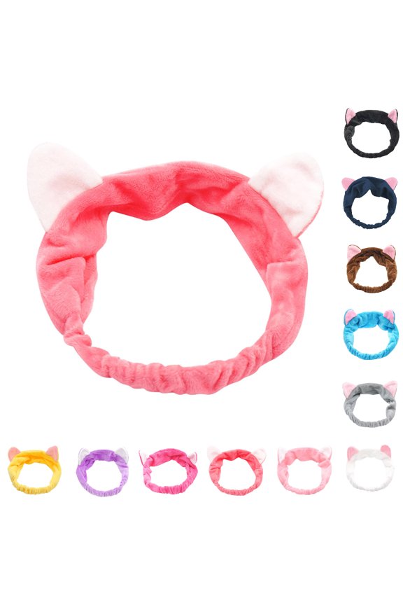 Headbands for Women Plush Cat Ears Spa Makeup Skin Care Facial Daily Comfortable Face Wash Headband Watermelon Red