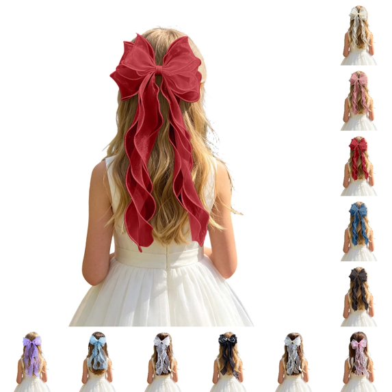 Bmisegm Headwear for Girls Elegant Triple Layer Bow Flowing Ribbon Bridal Hair Clip for Wedding Occasions Headbands _001
