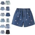 thumbnail image 1 of Bmisegm Jean Shorts for Girls Summer Bow Tie Print Fashion Loose Fit Casual Straight Leg Wide Leg Shorts 7-12Y Blue_010,10-11 Years, 1 of 8