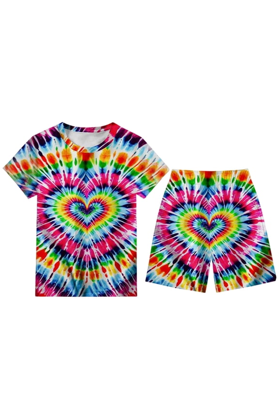 Bmisegm Kids 4th for July Outfit Printed Short Sleeve Tee and Bottoms Set Soft Breathable Summer Playwear Patriotic Shorts Set Pink 3-4 Years