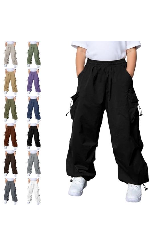 Kids Cargo Pants with Multiple Pockets for Boys and Girls Outdoor Casual Play Everyday Comfortable Trousers Black,11-12 Years