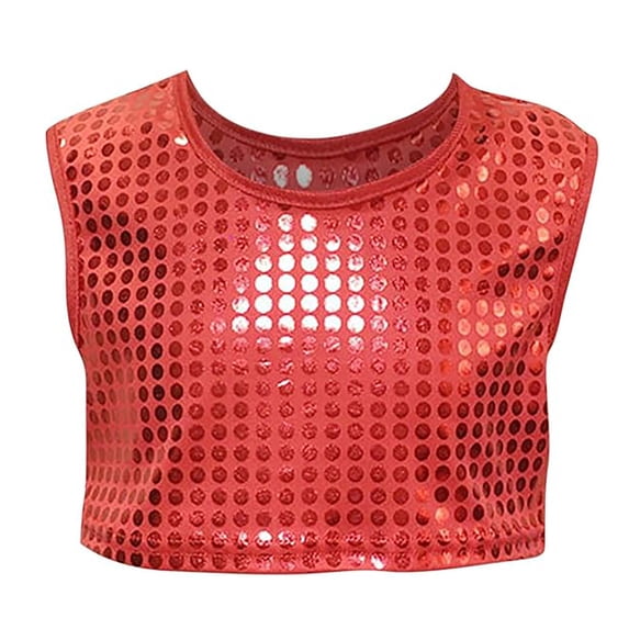 Bmisegm Kids Cheerleading Top With Sequin Performance Vest For Dance Team And Preschool Activities 7-10 years 140