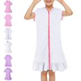 thumbnail image 1 of Bmisegm Kids Dress Hooded Zip Front Short Sleeve Ruffle Hem Casual Summer Beach Swim Cover up Girls Dress 6-7 Years, 1 of 9