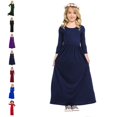 thumbnail image 1 of Bmisegm Kids Dress Long Sleeve Solid Round Neck Ruched Waist Comfort Casual Flowy Maxi Dress Girls Dress 2-3 Years, 1 of 5