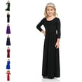 thumbnail image 1 of Bmisegm Kids Dress Long Sleeve Solid Round Neck Ruched Waist Comfort Casual Flowy Maxi Dress Girls Dress 3-4 Years, 1 of 6