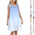 thumbnail image 1 of Bmisegm Kids Dress Summer Floral Tiered Ruffle Spaghetti Strap Soft Cute A Line Nightgown for Girls Birthday Sleepwear Party Midi Summer Dress 5-14 Years 01_Light Blue,9-10 Years, 1 of 6