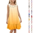 thumbnail image 1 of Bmisegm Kids Dress Summer Floral Tiered Ruffle Spaghetti Strap Soft Cute A Line Nightgown for Girls Birthday Sleepwear Party Midi Summer Dress 5-14 Years 01_Orange,7-8 Years, 1 of 6