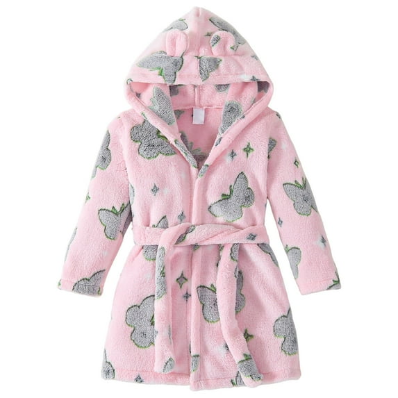Bmisegm Kids Holiday Pajamas Hooded Rabbit Ears Bathrobe Long Sleeve Sleepwear for Boys and Girls Cozy Warm Robe for Children Age 1-7 Toddler Boy Pajamas Pink 12-24 Months