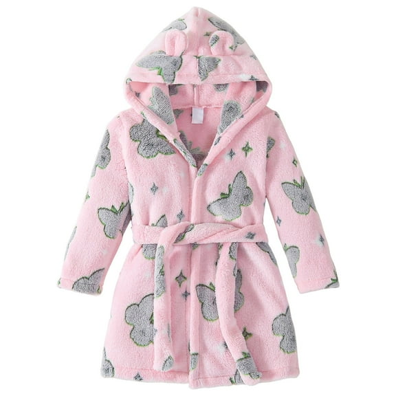 Bmisegm Kids Holiday Pajamas Hooded Rabbit Ears Bathrobe Long Sleeve Sleepwear for Boys and Girls Cozy Warm Robe for Children Age 1-7 Toddler Boy Pajamas Pink 12-24 Months