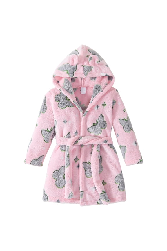 Kids Holiday Pajamas Hooded Rabbit Ears Bathrobe Long Sleeve Sleepwear for Boys and Girls Cozy Warm Robe for Children Age 1-7 Toddler Boy Pajamas Pink 12-24 Months