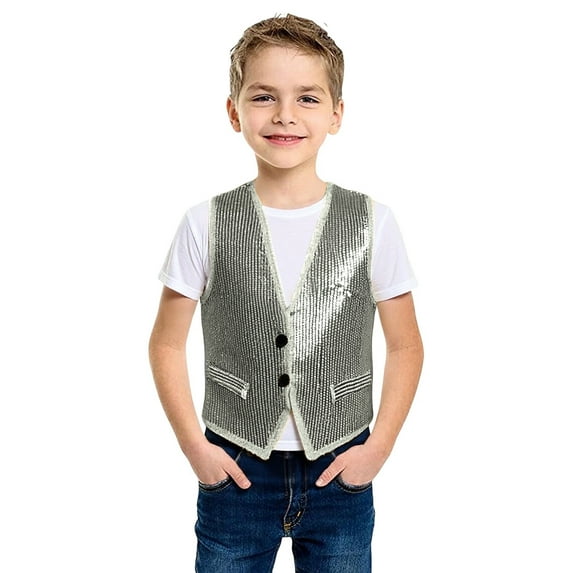 Bmisegm Kids Sequin Carnival Vest Glitter Party Wear Sleeveless Tank Top For Boys And Girls Festive Celebration Apparel Colorful Shiny Dance Outfit 1-3Years XXS